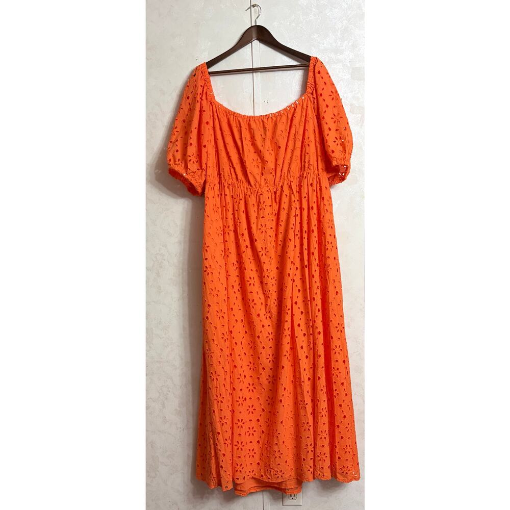 Eloquii 26 Plus Boho Cottagecore Romantic Orange Eyelet Tie Front Maxi Dress - Picture 3 of 10
